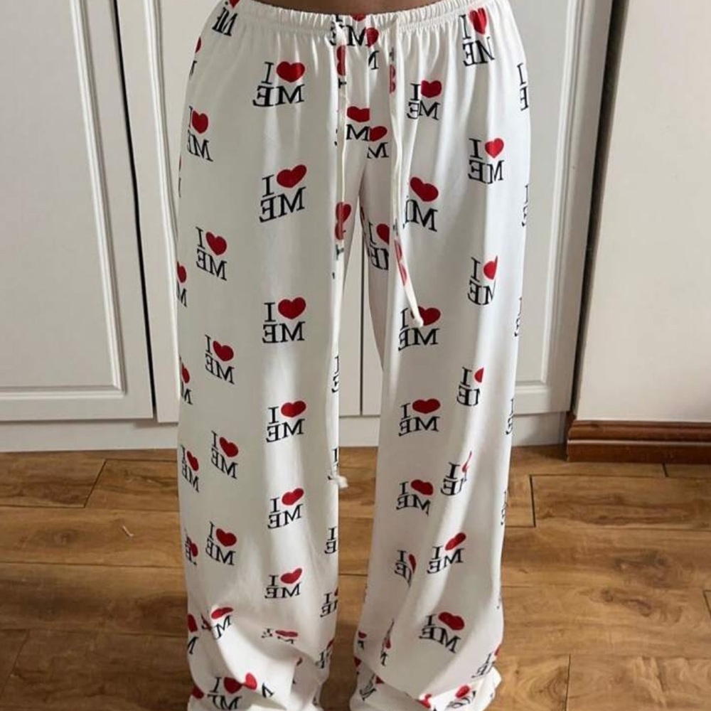White Pajama Pants with Red and Black Print